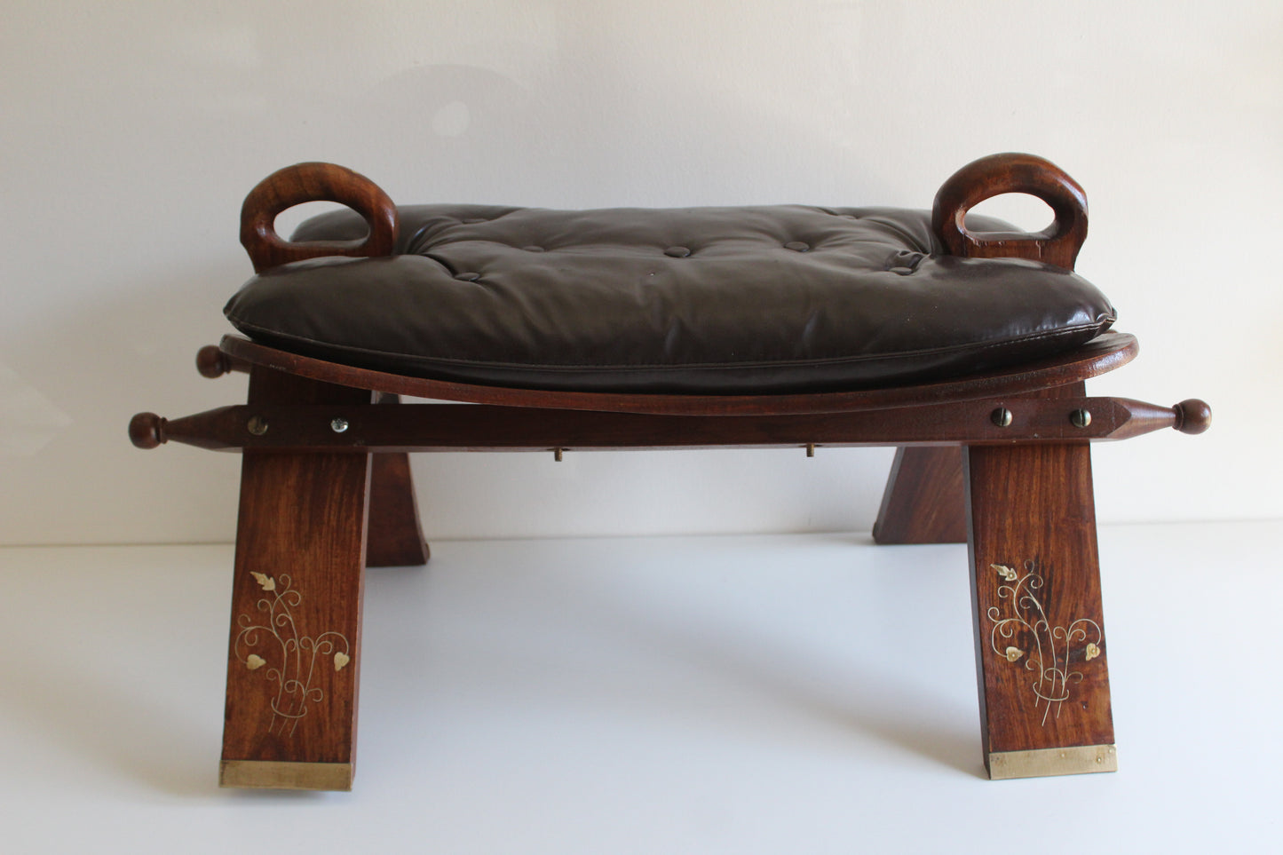 Vintage Handcrafted Pakistani Leather Footstool