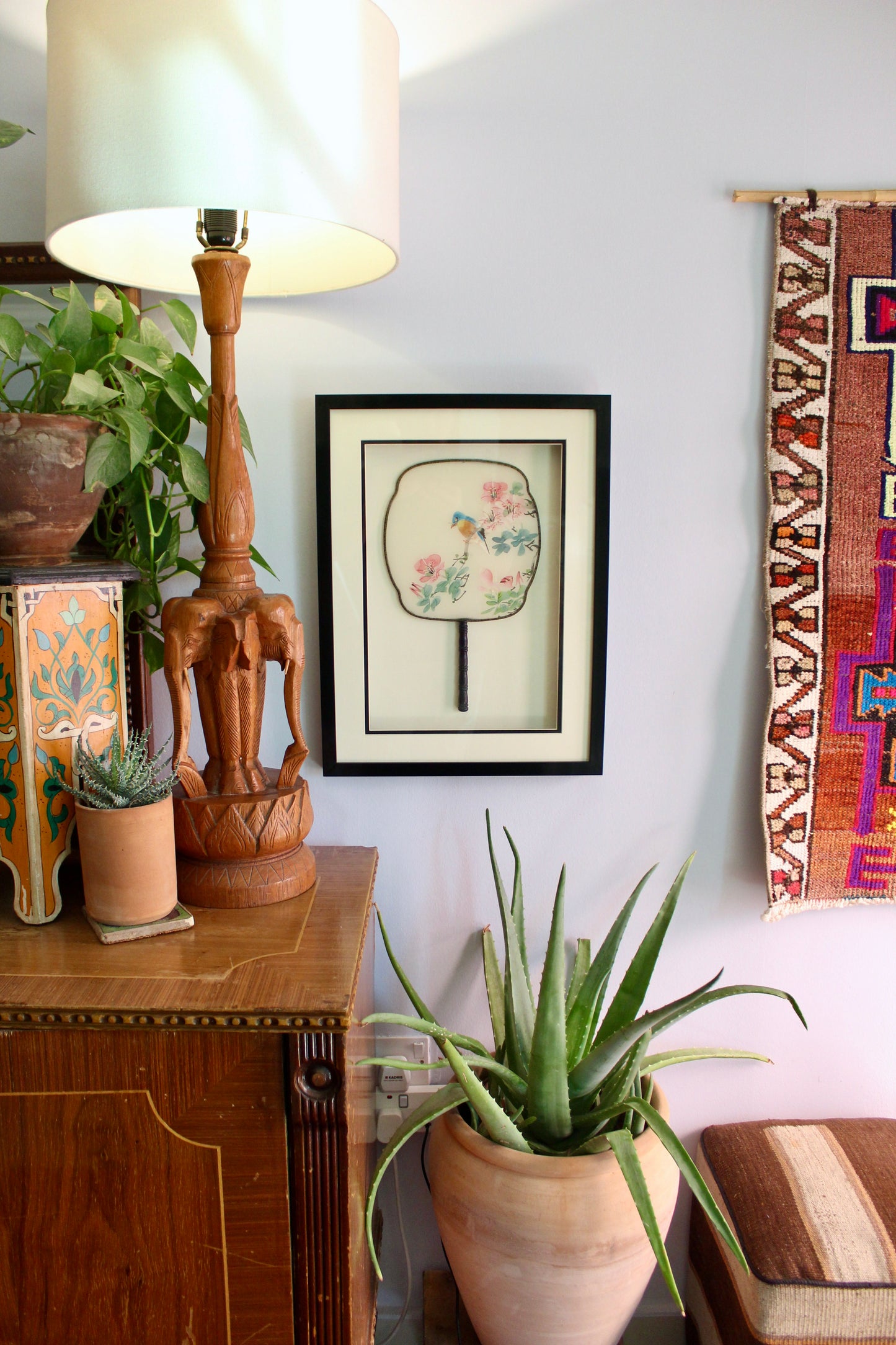Pair of Framed Chinese Hand-Painted Silk Fans