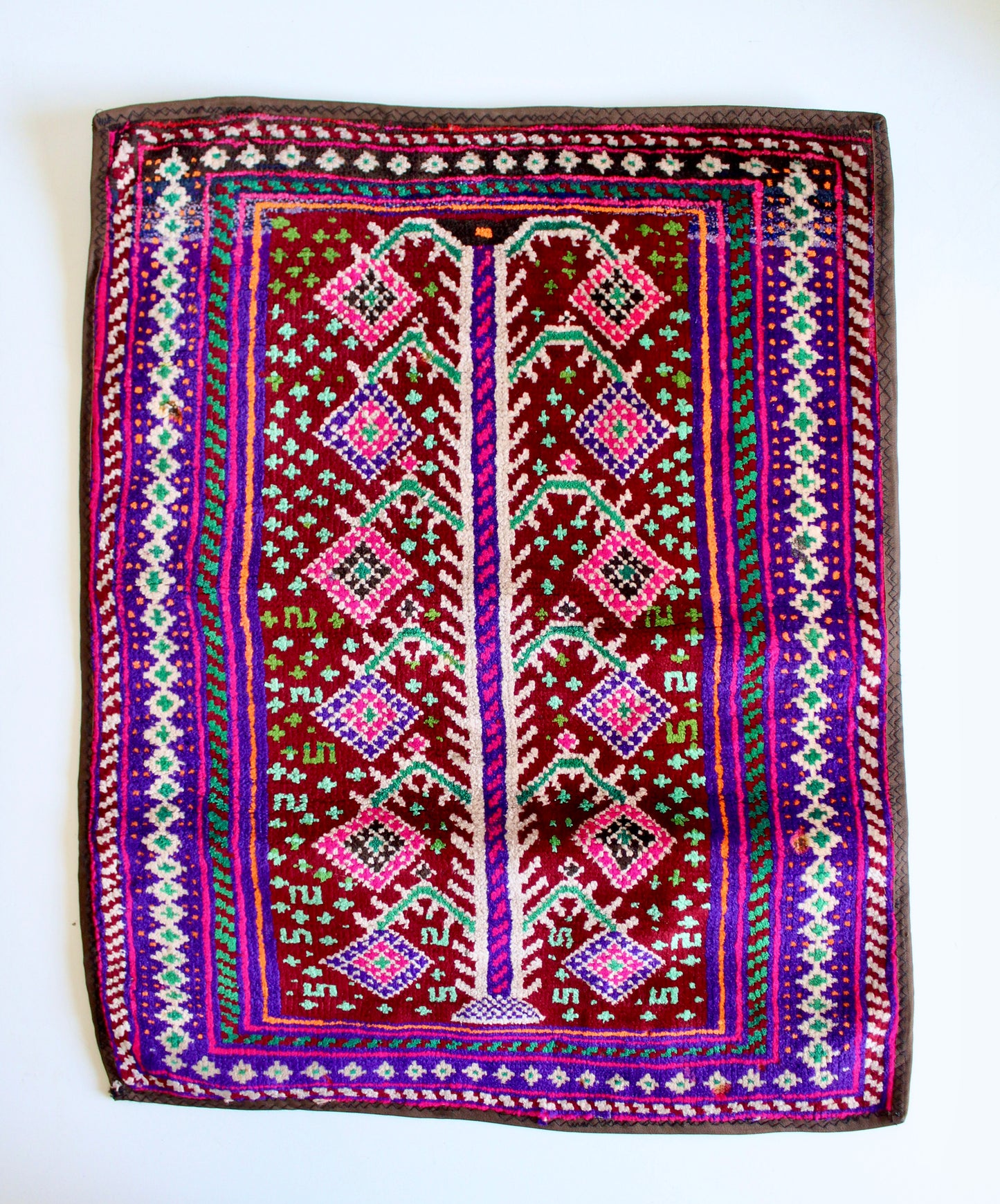 Vintage Hand-Knotted Afghan Tree of Life Rug - 49x61cm