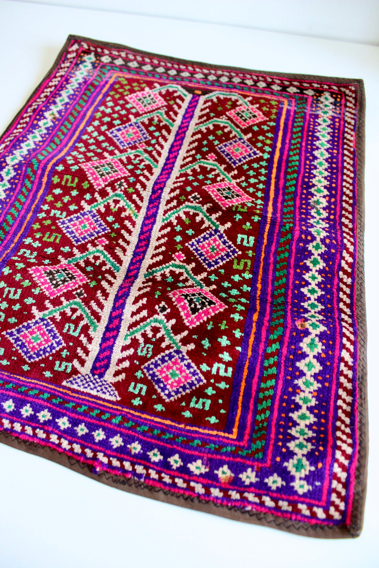 Vintage Hand-Knotted Afghan Tree of Life Rug - 49x61cm