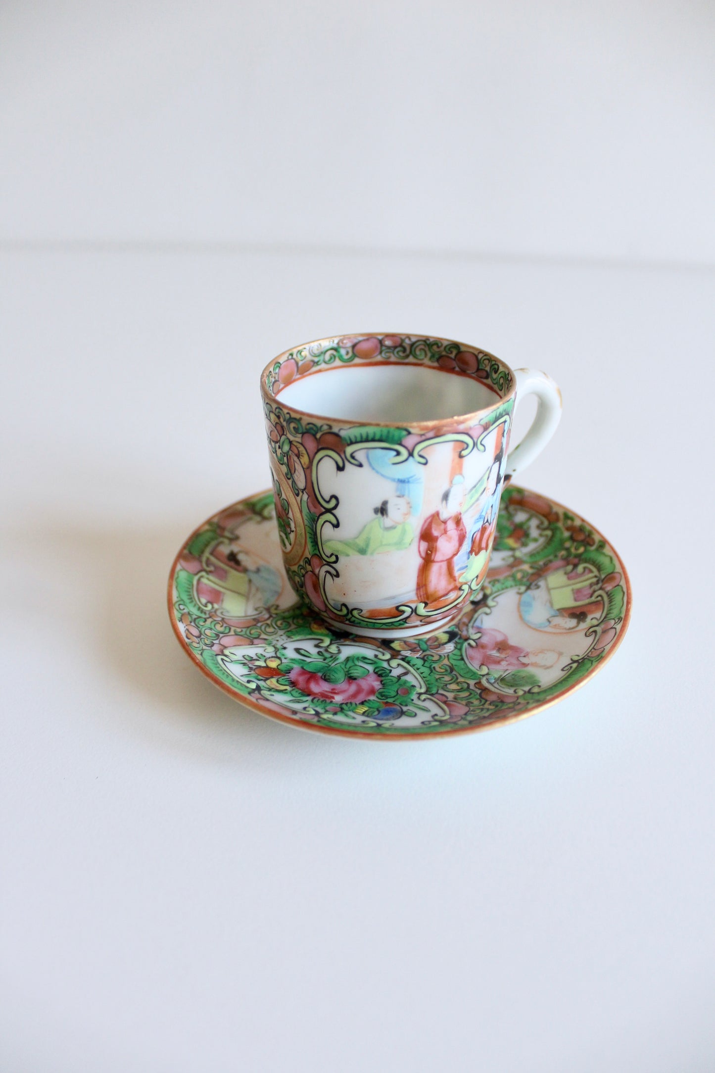 Vintage Chinese Rose Medallion Porcelain Teacup & Saucer