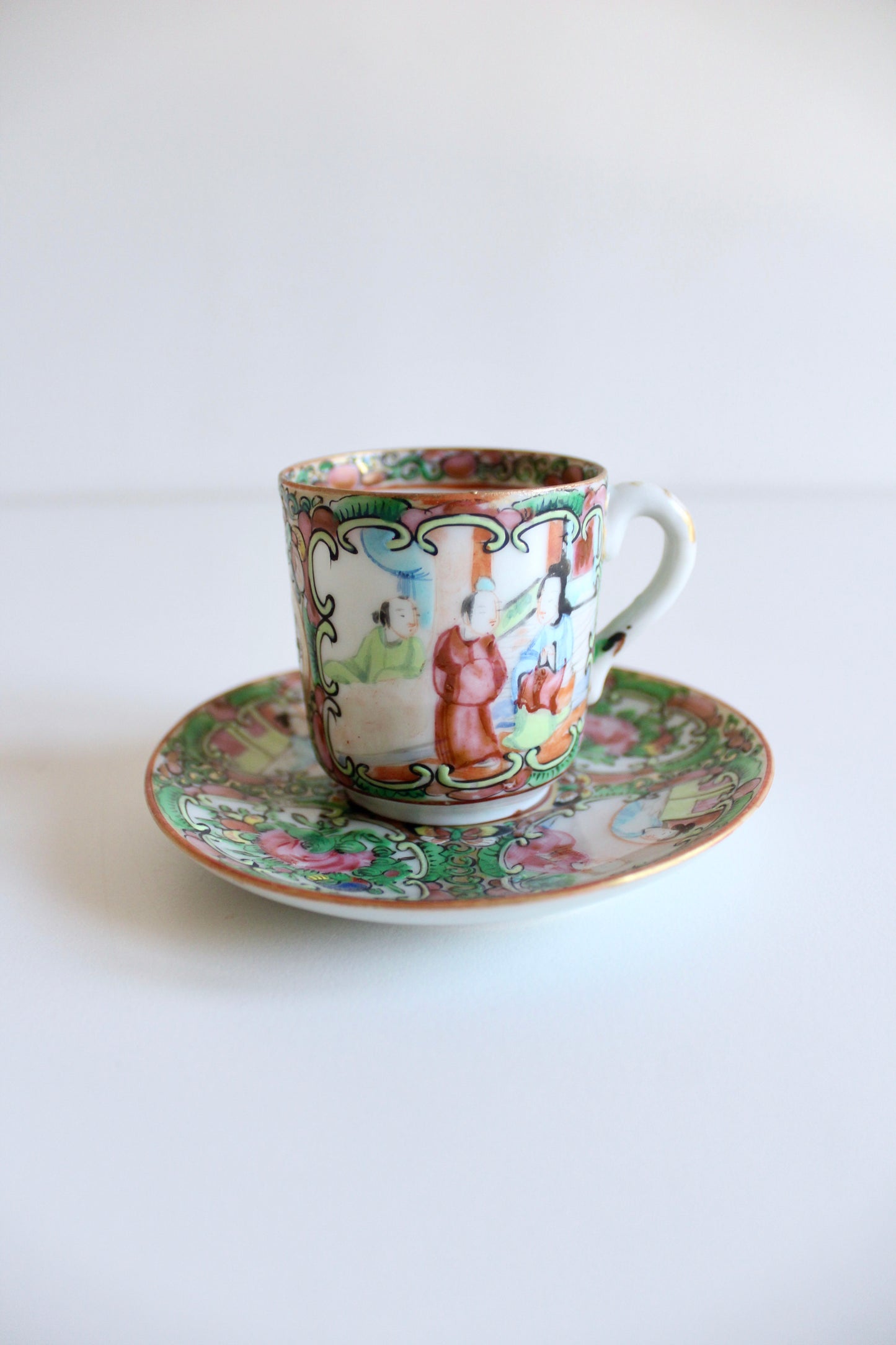 Vintage Chinese Rose Medallion Porcelain Teacup & Saucer