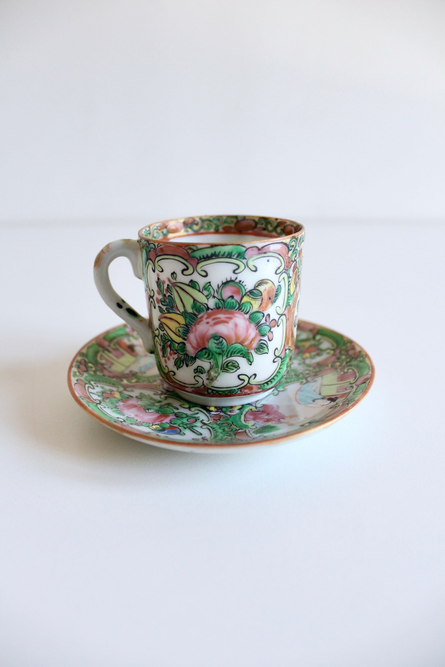 Vintage Chinese Rose Medallion Porcelain Teacup & Saucer