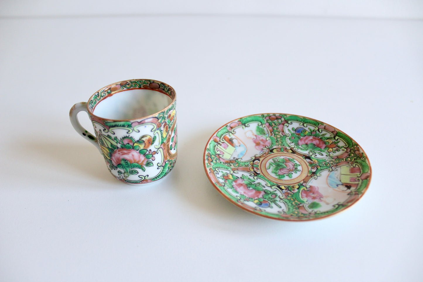Vintage Chinese Rose Medallion Porcelain Teacup & Saucer