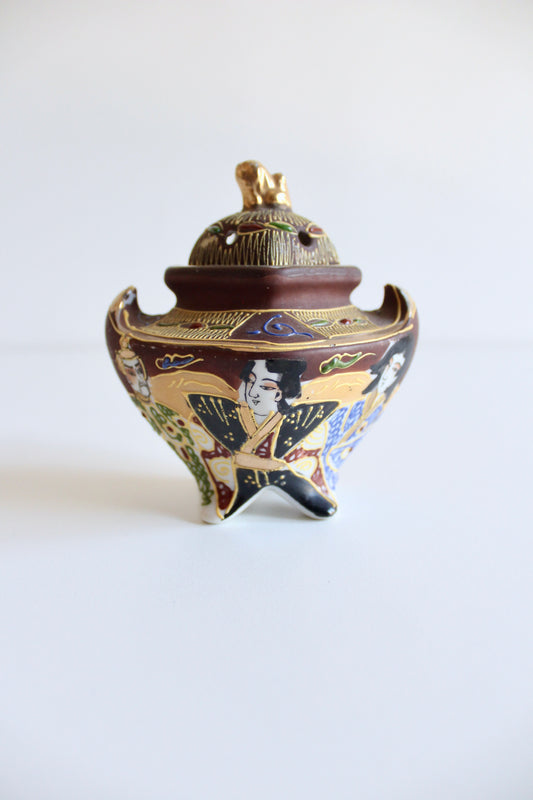 Antique Japanese Satsuma Incense Burner (Koro) with Lid