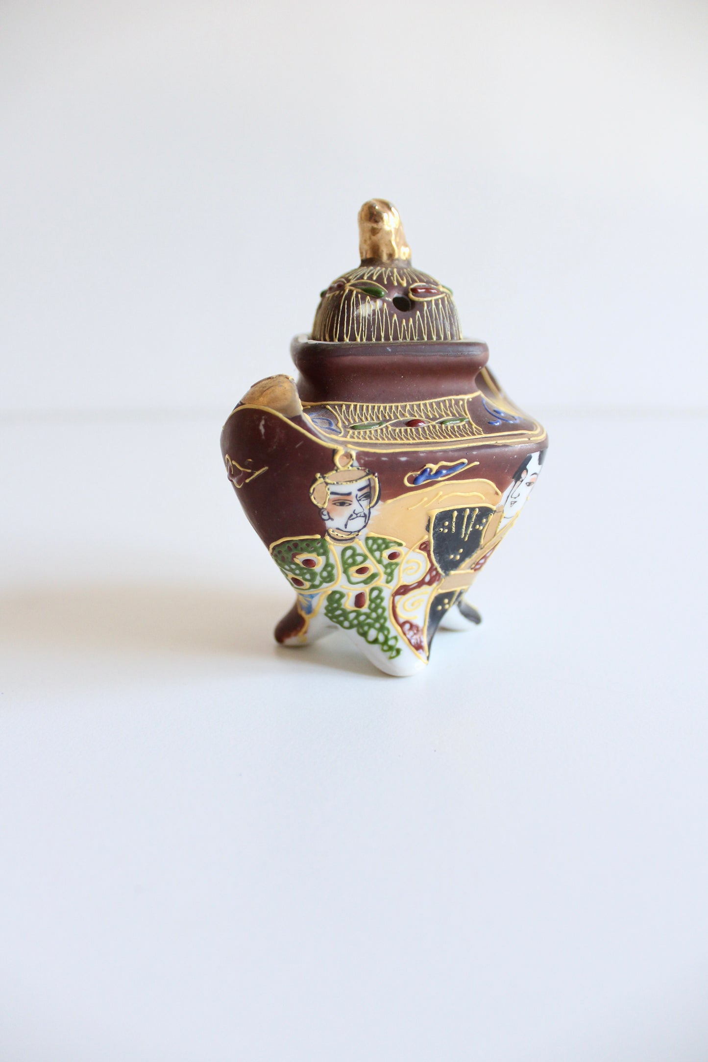 Antique Japanese Satsuma Incense Burner (Koro) with Lid