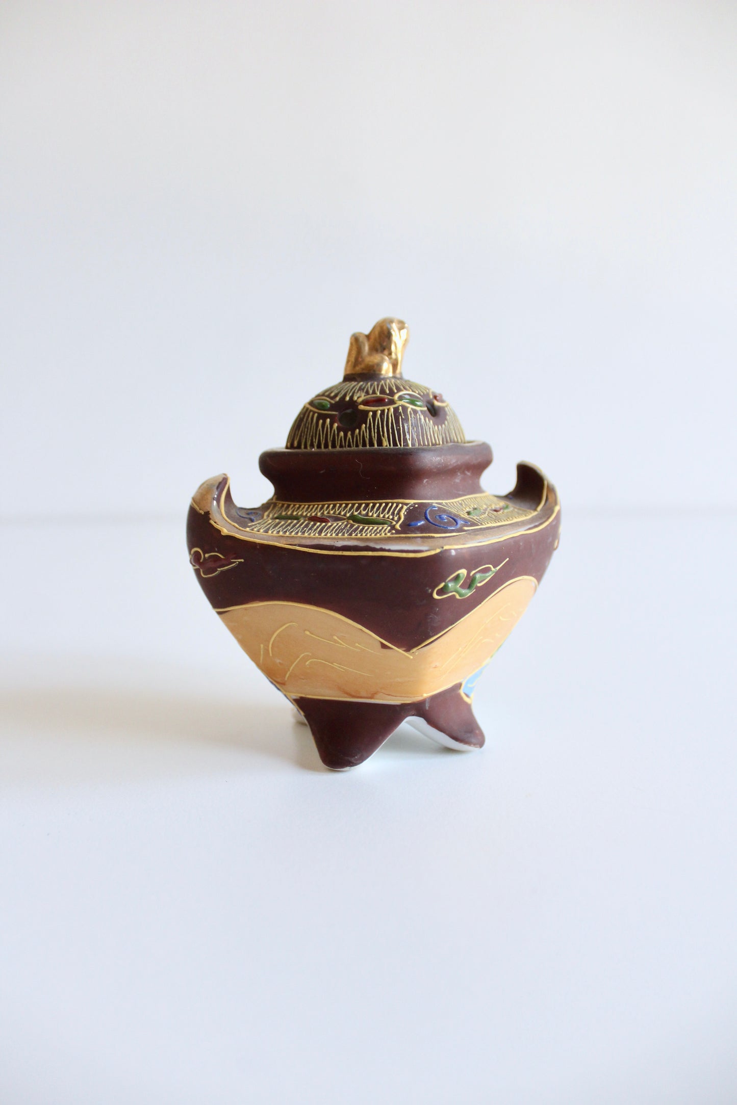 Antique Japanese Satsuma Incense Burner (Koro) with Lid