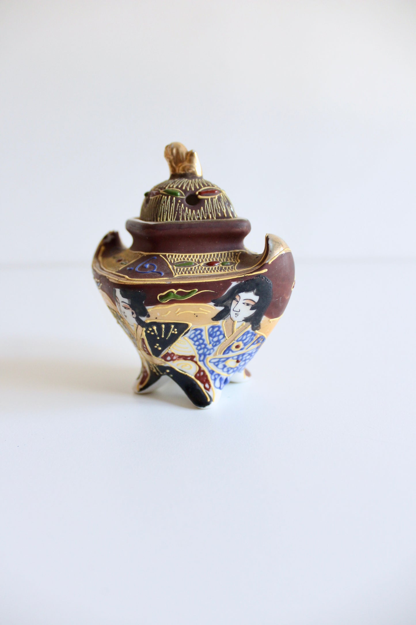 Antique Japanese Satsuma Incense Burner (Koro) with Lid