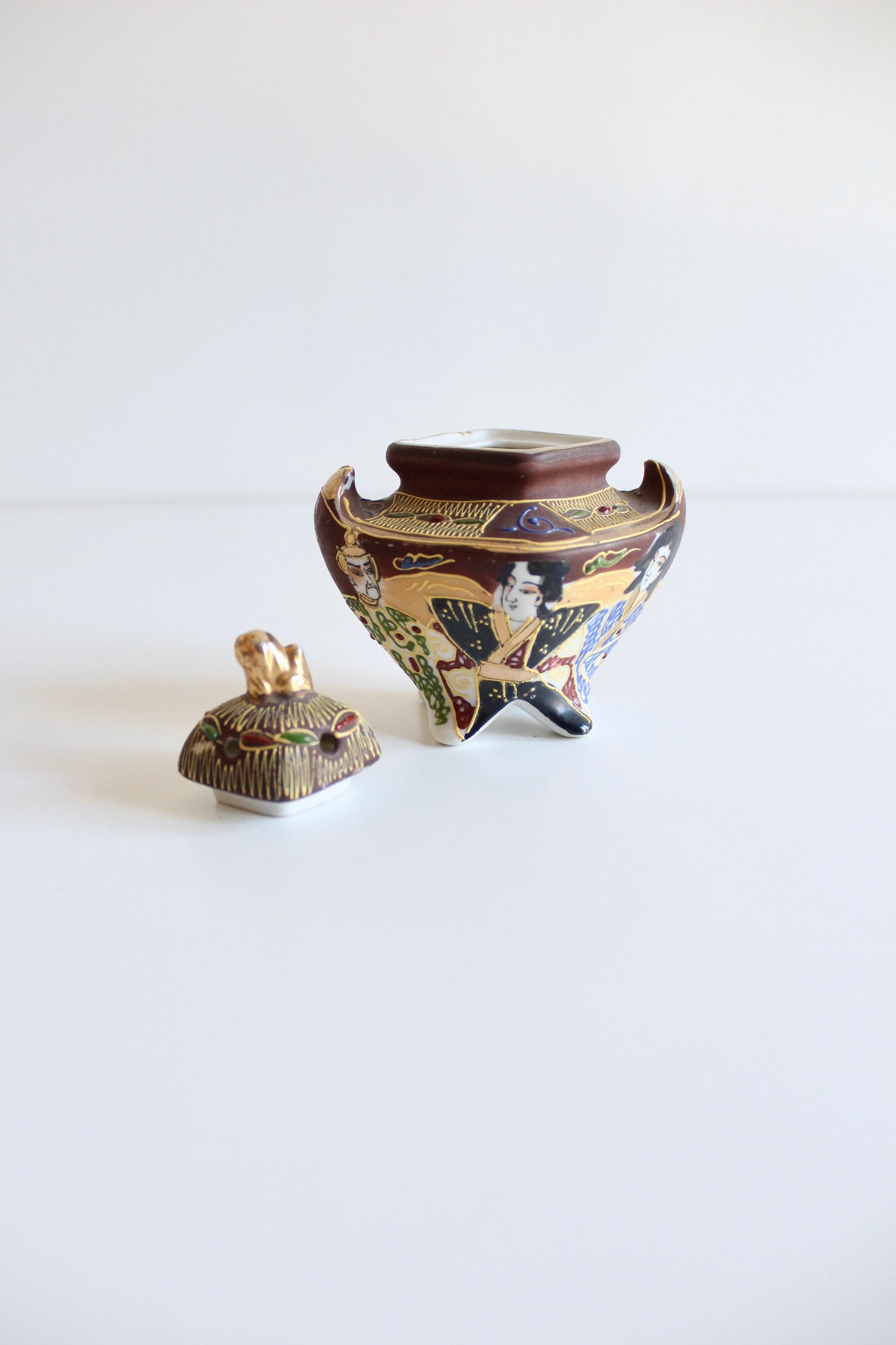 Antique Japanese Satsuma Incense Burner (Koro) with Lid