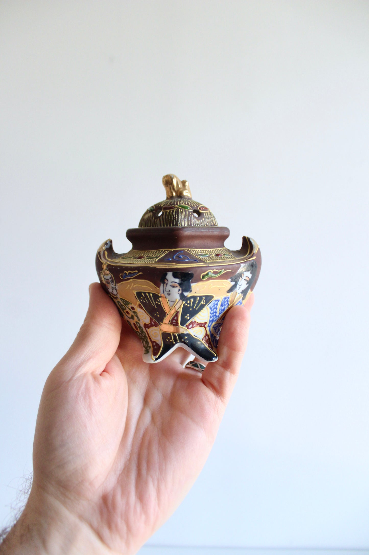Antique Japanese Satsuma Incense Burner (Koro) with Lid