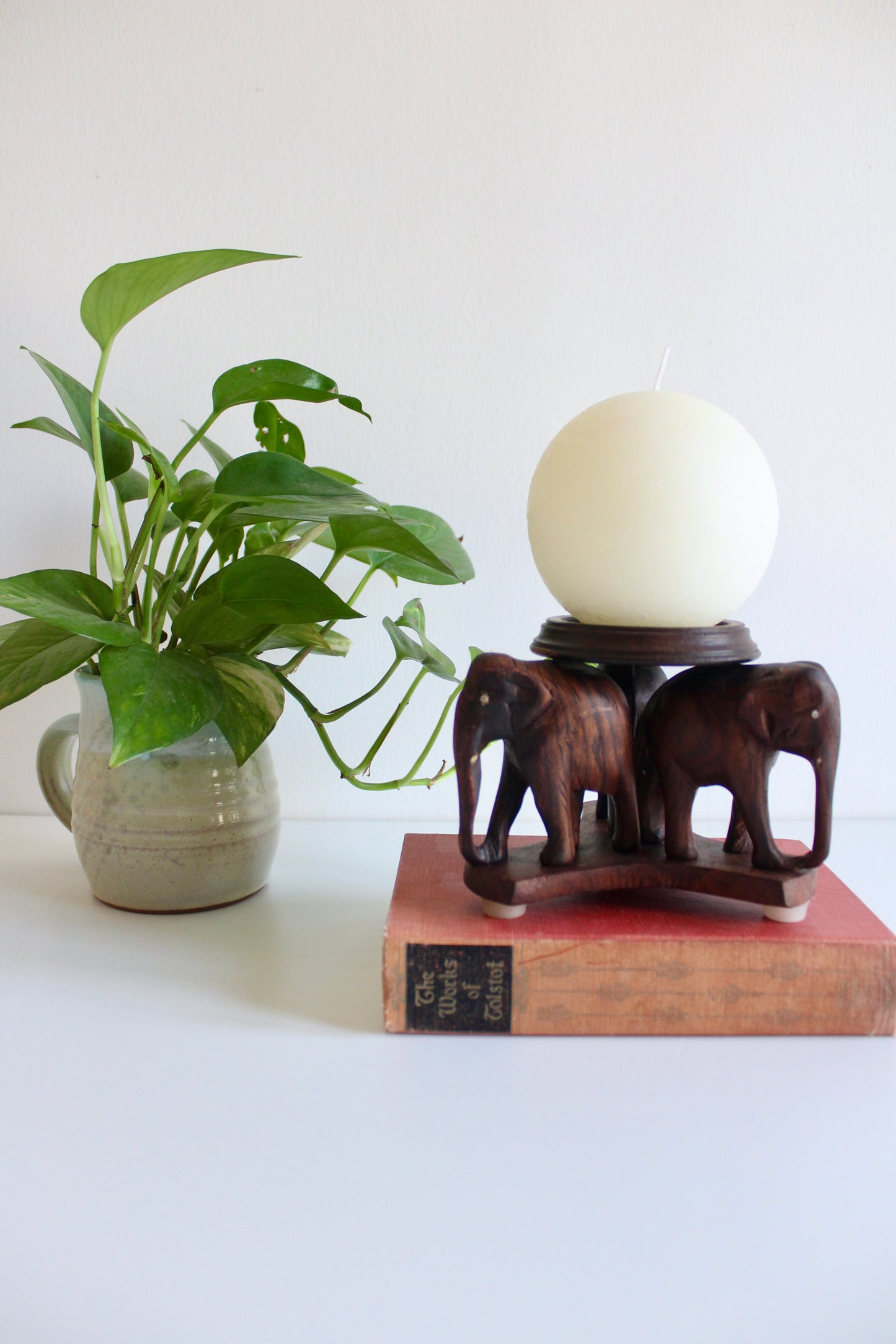 Hand-Carved Wooden Elephant Candle Holder