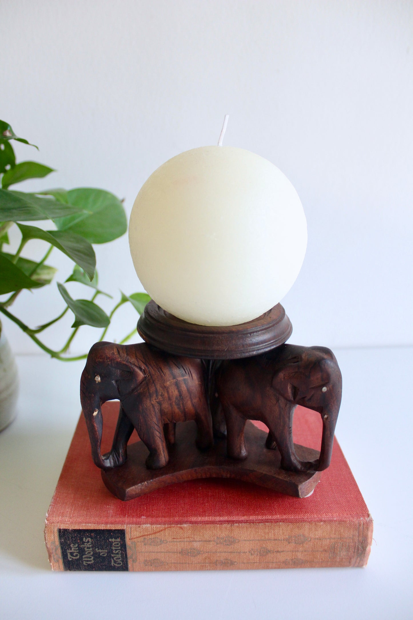 Hand-Carved Wooden Elephant Candle Holder