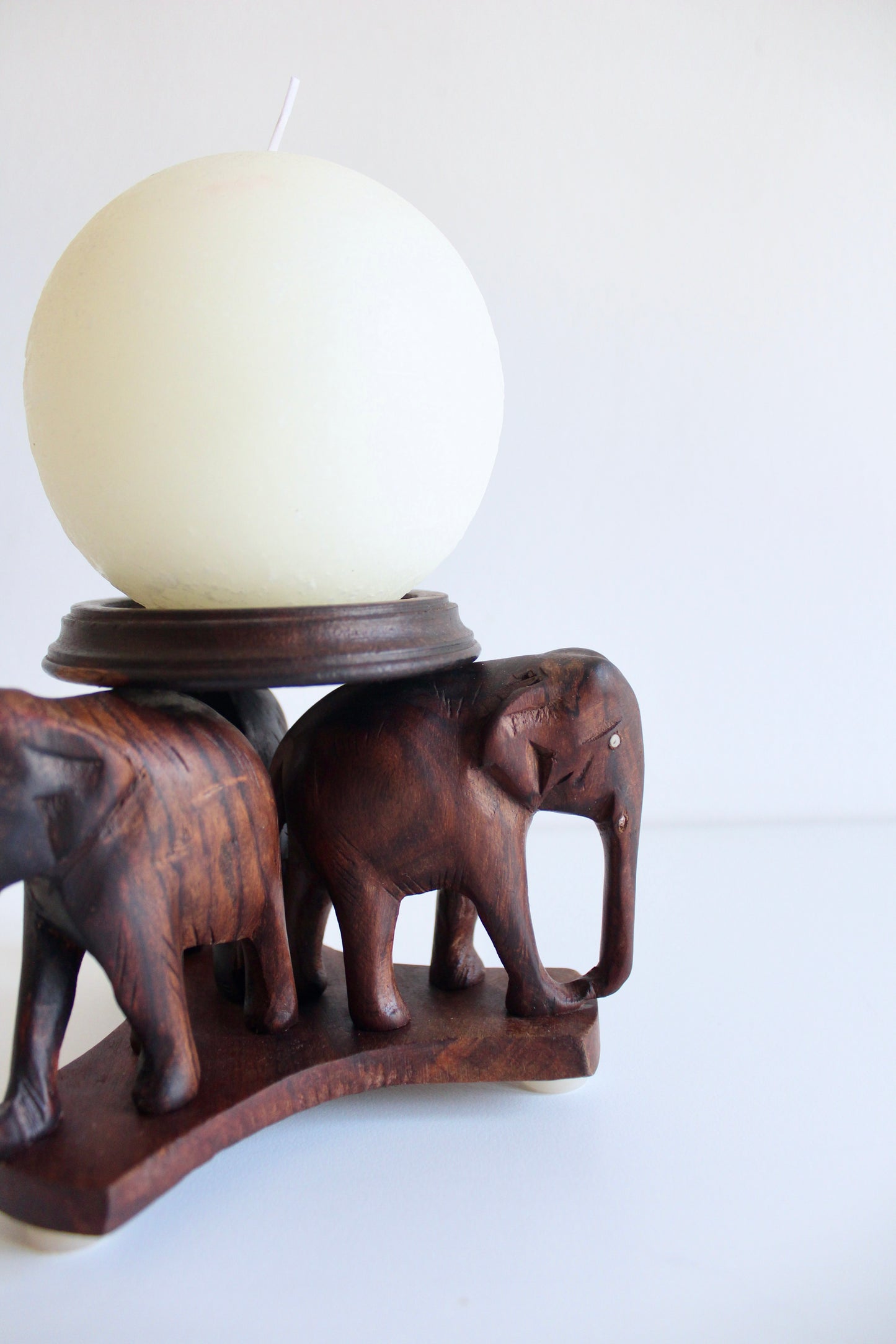 Hand-Carved Wooden Elephant Candle Holder