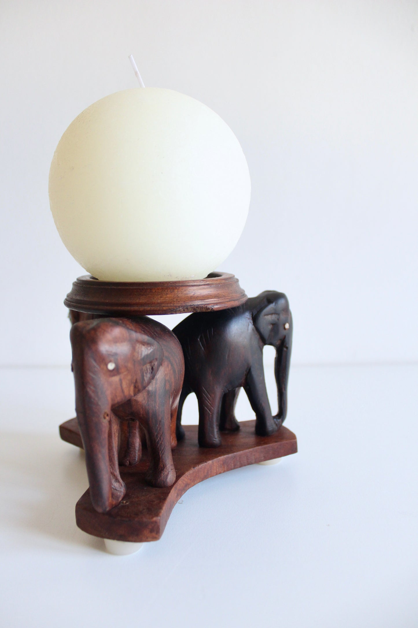 Hand-Carved Wooden Elephant Candle Holder
