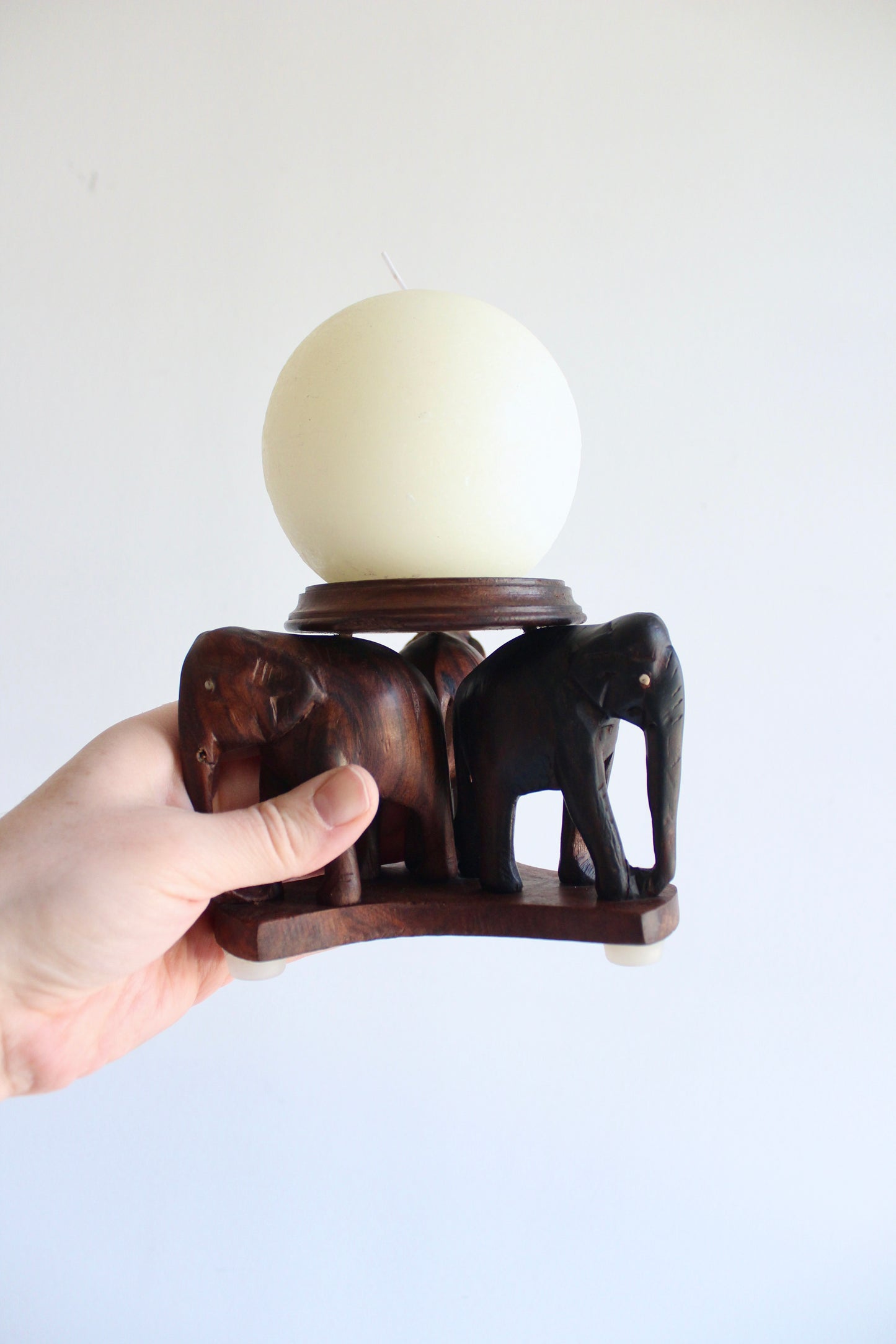 Hand-Carved Wooden Elephant Candle Holder