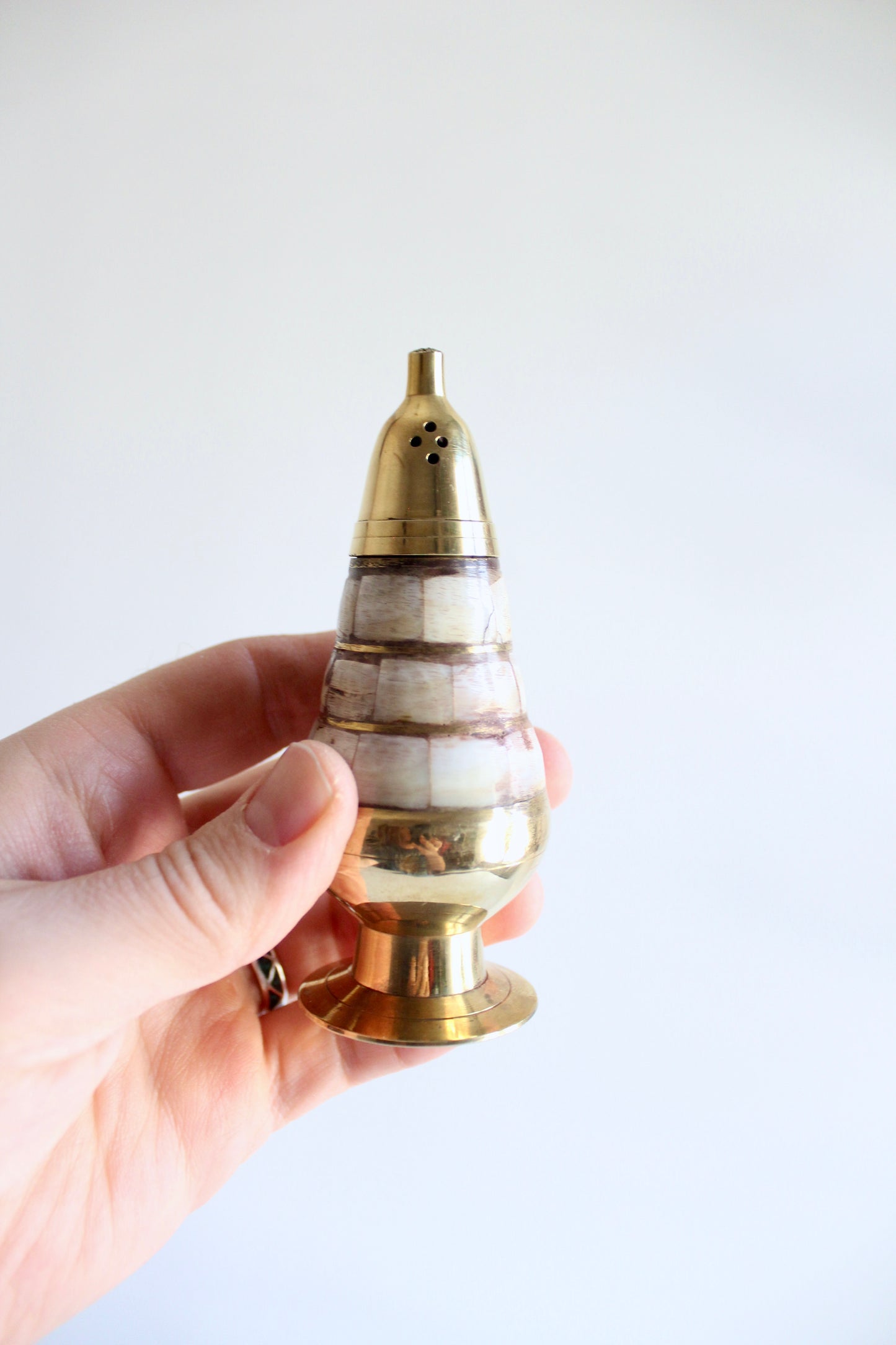 Vintage Brass & Mother-of-Pearl Salt & Pepper Shakers