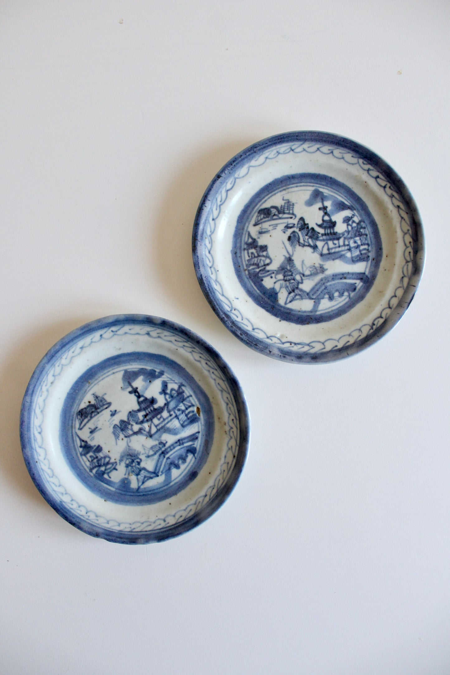 Pair of Vintage Chinese Blue & White Porcelain Plates – 14 cm