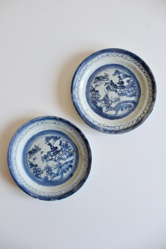 Pair of Vintage Chinese Blue & White Porcelain Plates – 14 cm