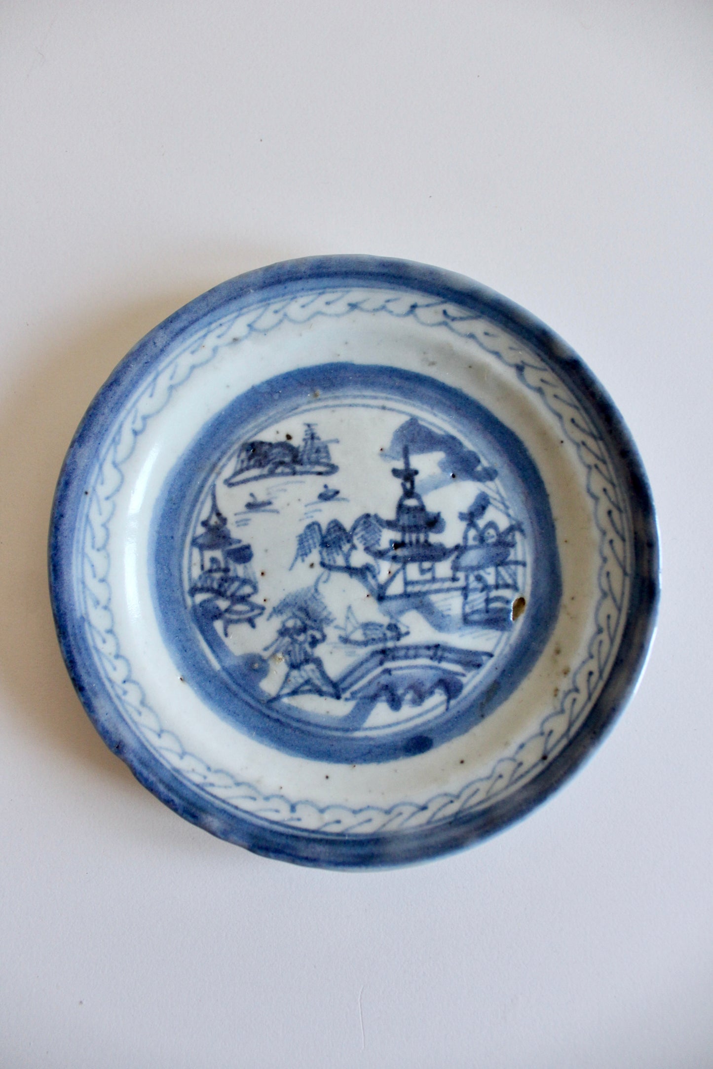 Pair of Vintage Chinese Blue & White Porcelain Plates – 14 cm