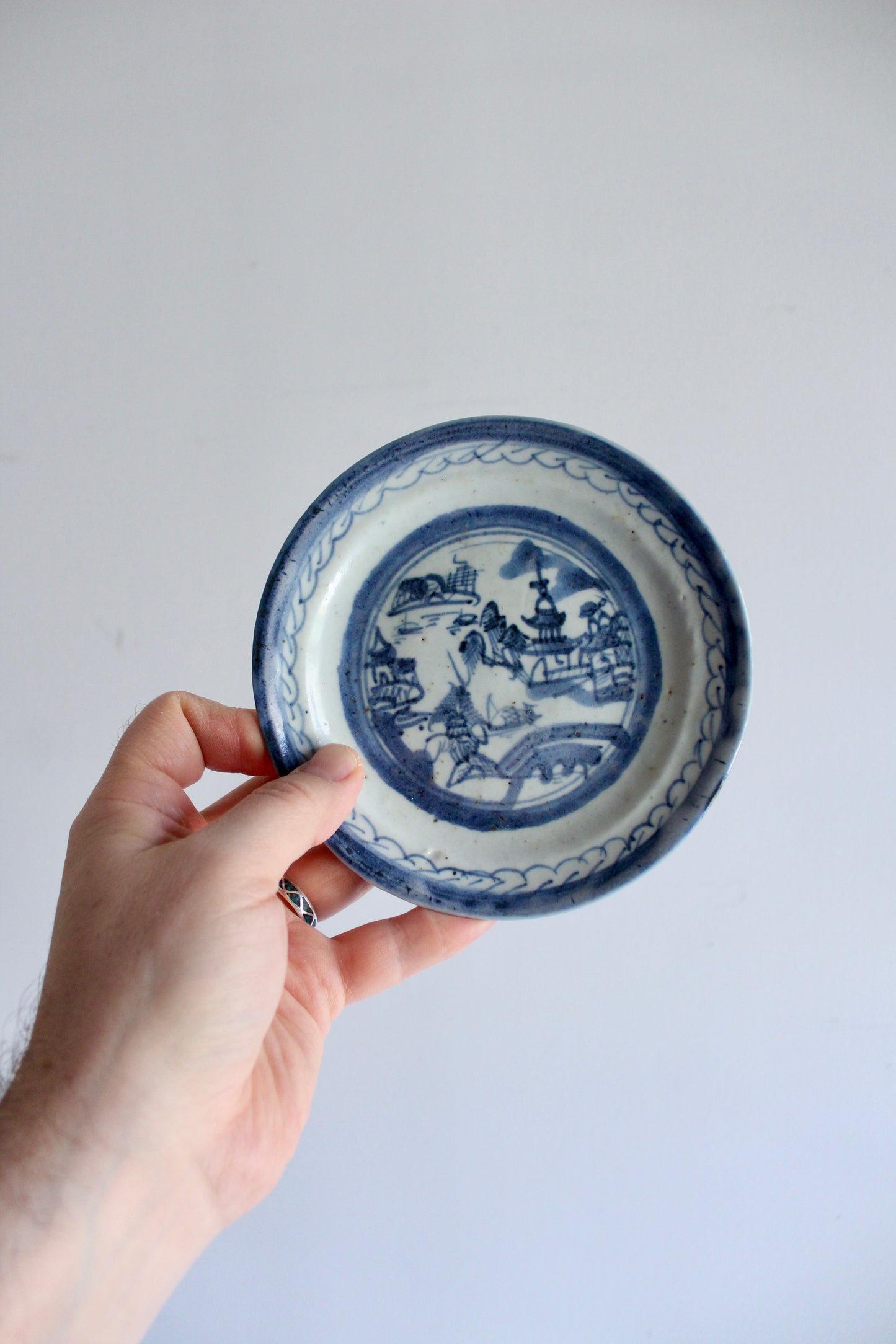 Pair of Vintage Chinese Blue & White Porcelain Plates – 14 cm
