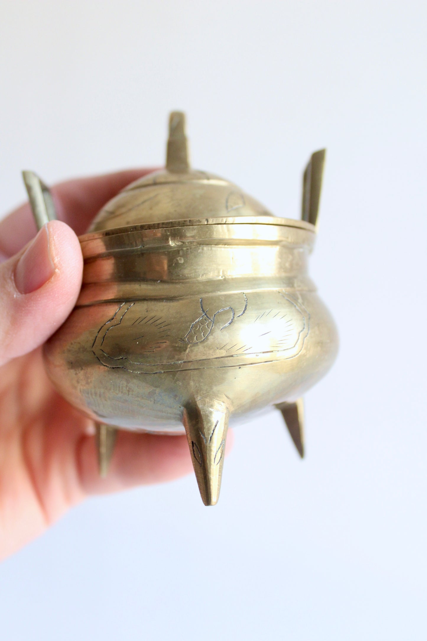 Vintage Brass Tripod Incense Burner with Pierced Lid