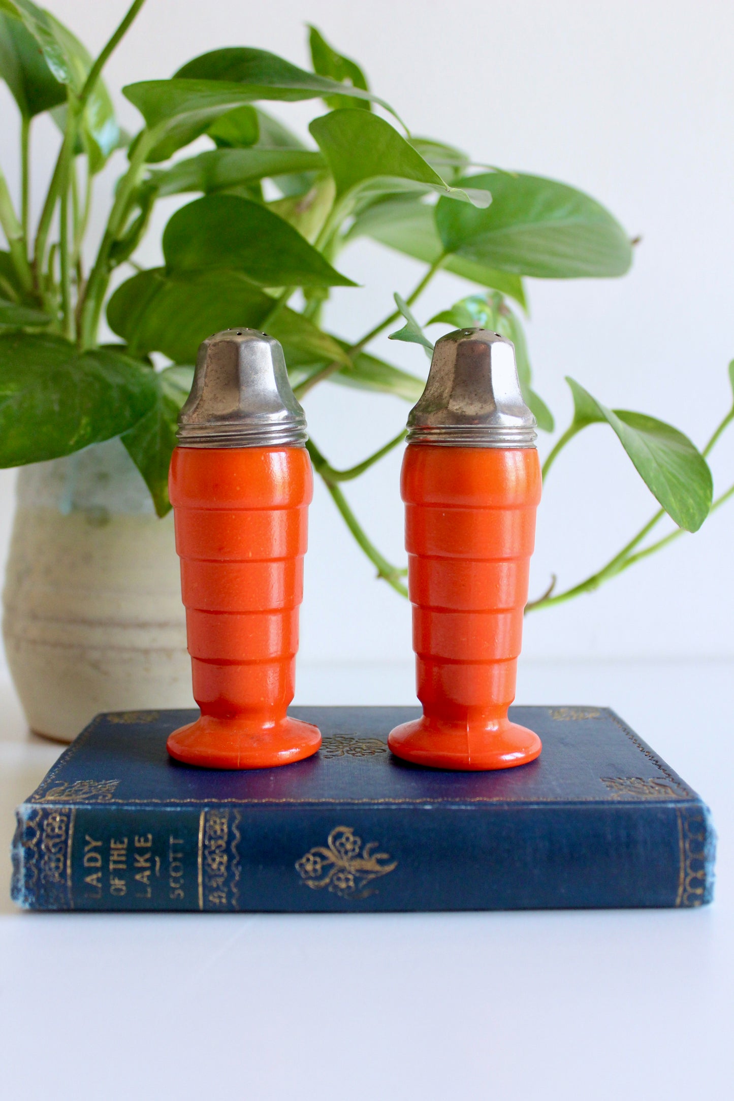 Vintage Mid-Century Orange Resin Salt & Pepper ShakersVintage Mid-Century Orange Resin Salt & Pepper Shakers