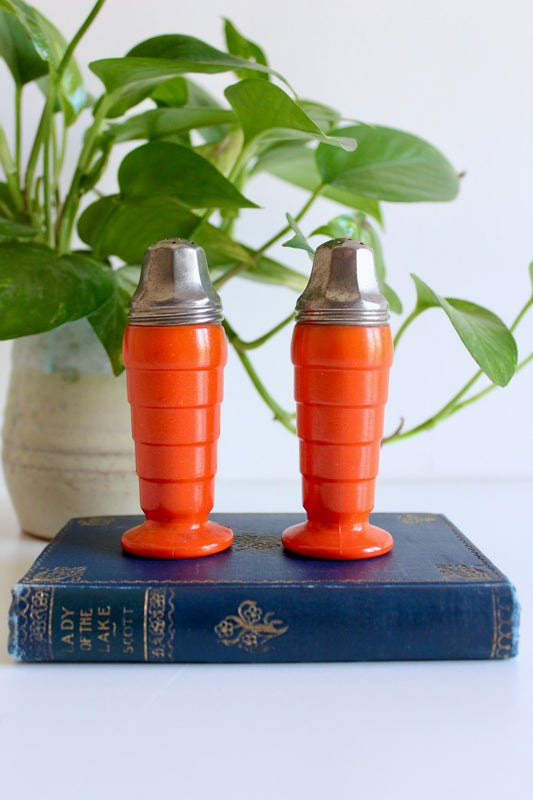 Vintage Mid-Century Orange Resin Salt & Pepper Shakers