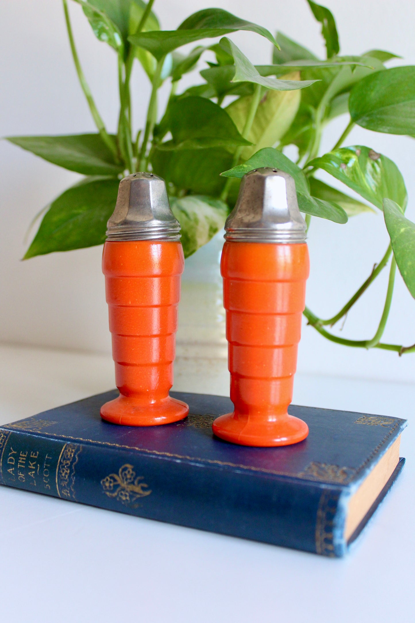 Vintage Mid-Century Orange Resin Salt & Pepper ShakersVintage Mid-Century Orange Resin Salt & Pepper Shakers