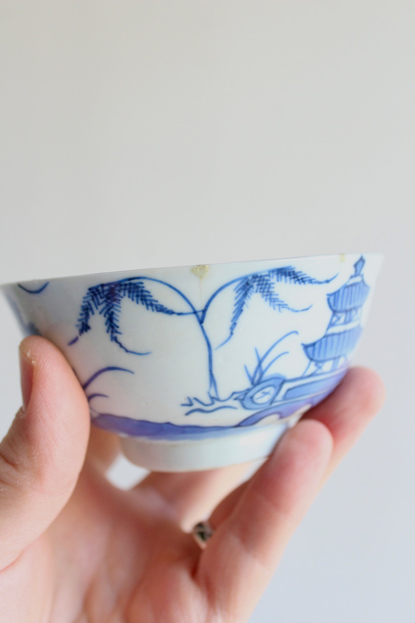 Pair of Antique Chinese Export Blue & White Porcelain Rice Bowls, c. 1880–1910