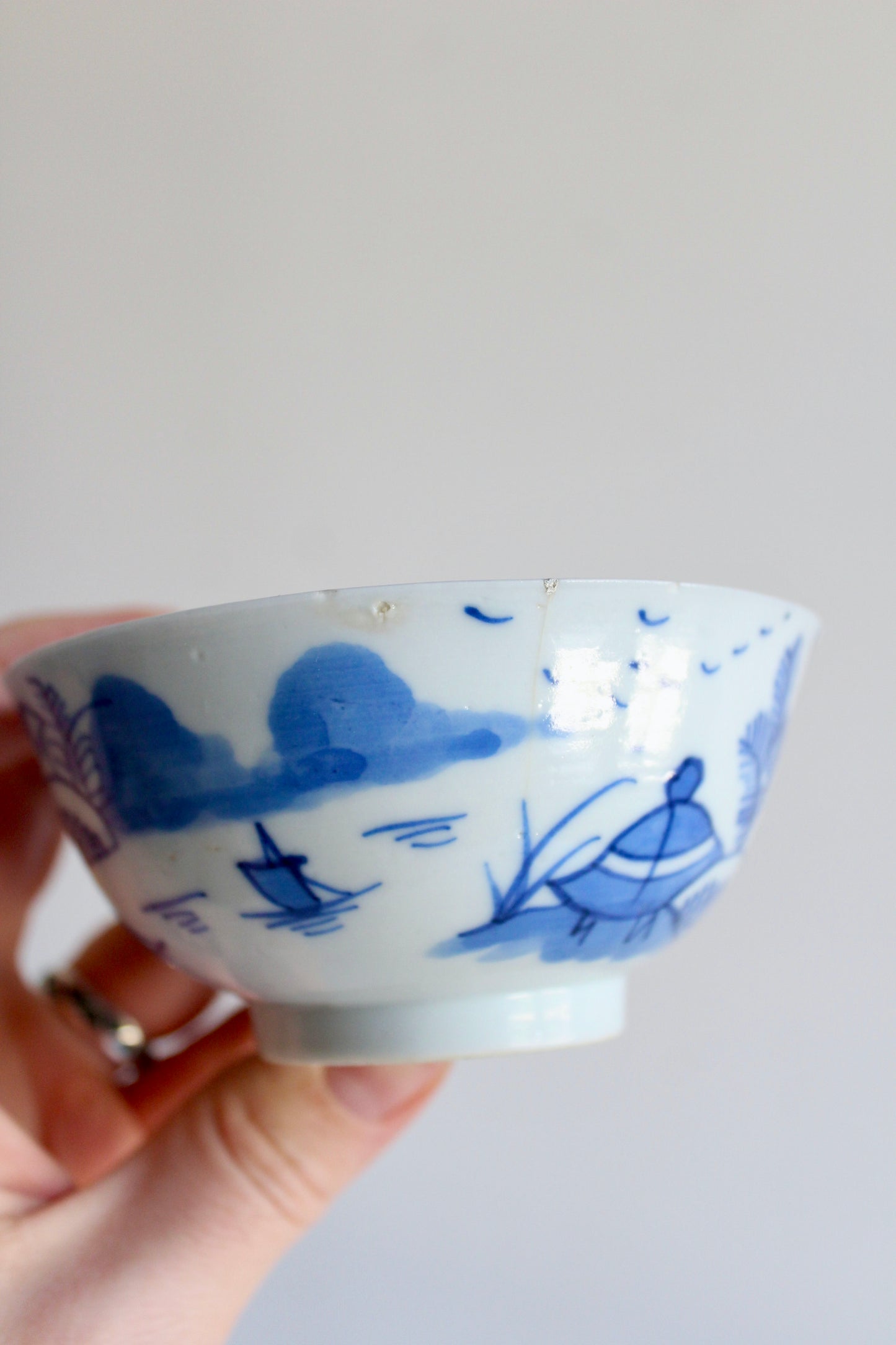 Pair of Antique Chinese Export Blue & White Porcelain Rice Bowls, c. 1880–1910