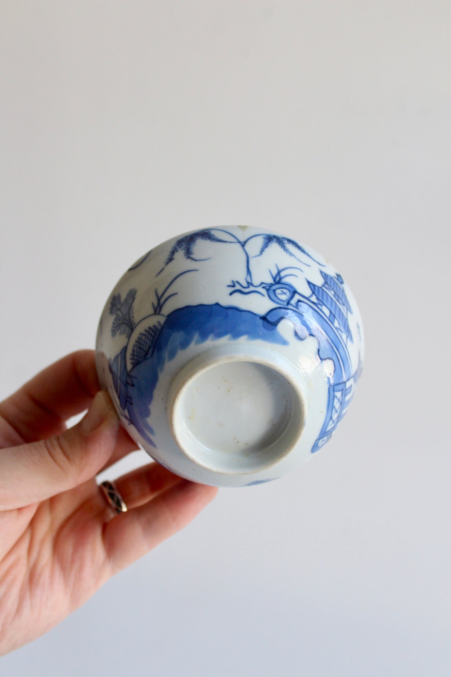 Pair of Antique Chinese Export Blue & White Porcelain Rice Bowls, c. 1880–1910