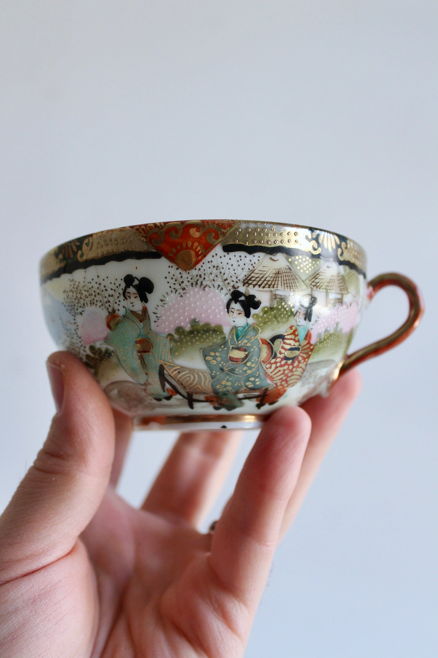 Antique Japanese Satsuma Porcelain Tea Set – Teapot, Sugar Bowl & Teacup, c. 1915–1940