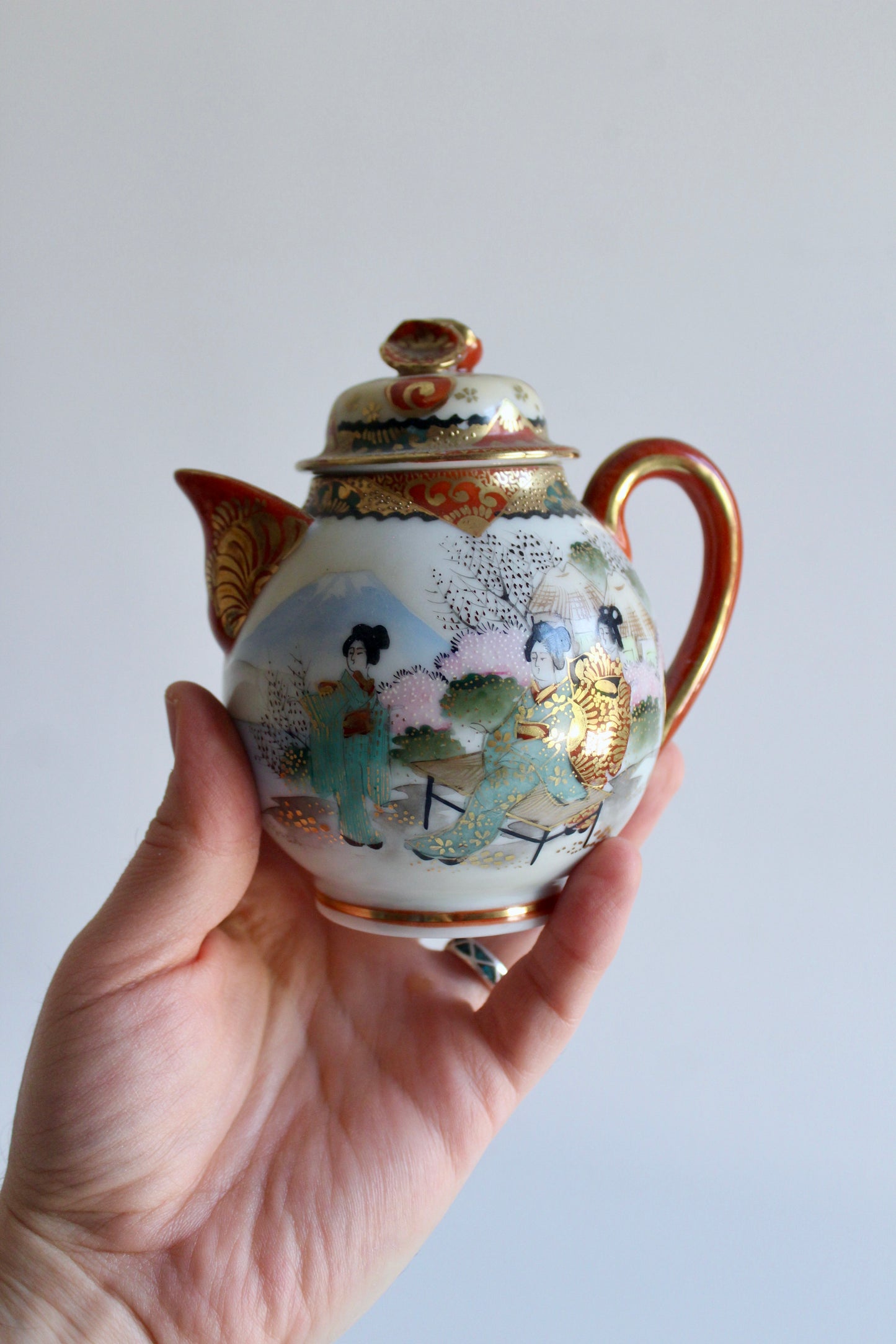 Antique Japanese Satsuma Porcelain Tea Set – Teapot, Sugar Bowl & Teacup, c. 1915–1940