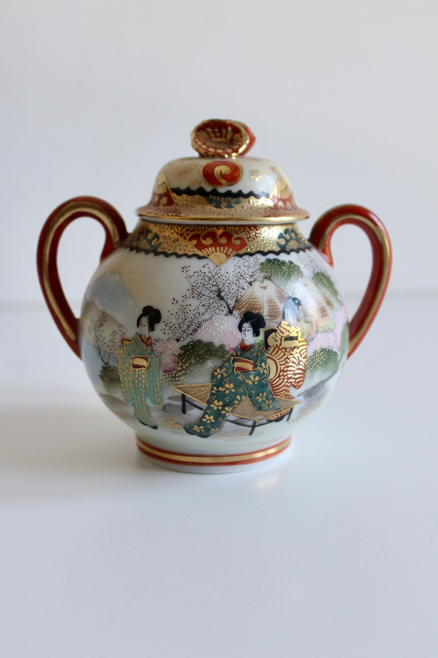 Antique Japanese Satsuma Porcelain Tea Set – Teapot, Sugar Bowl & Teacup, c. 1915–1940
