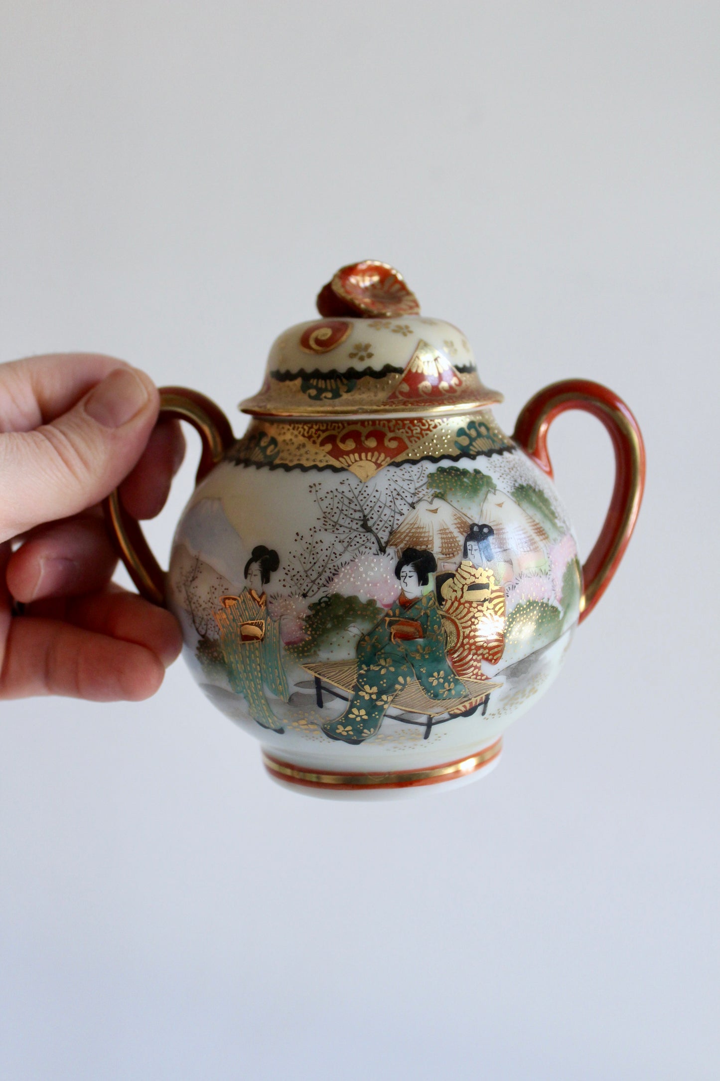 Antique Japanese Satsuma Porcelain Tea Set – Teapot, Sugar Bowl & Teacup, c. 1915–1940