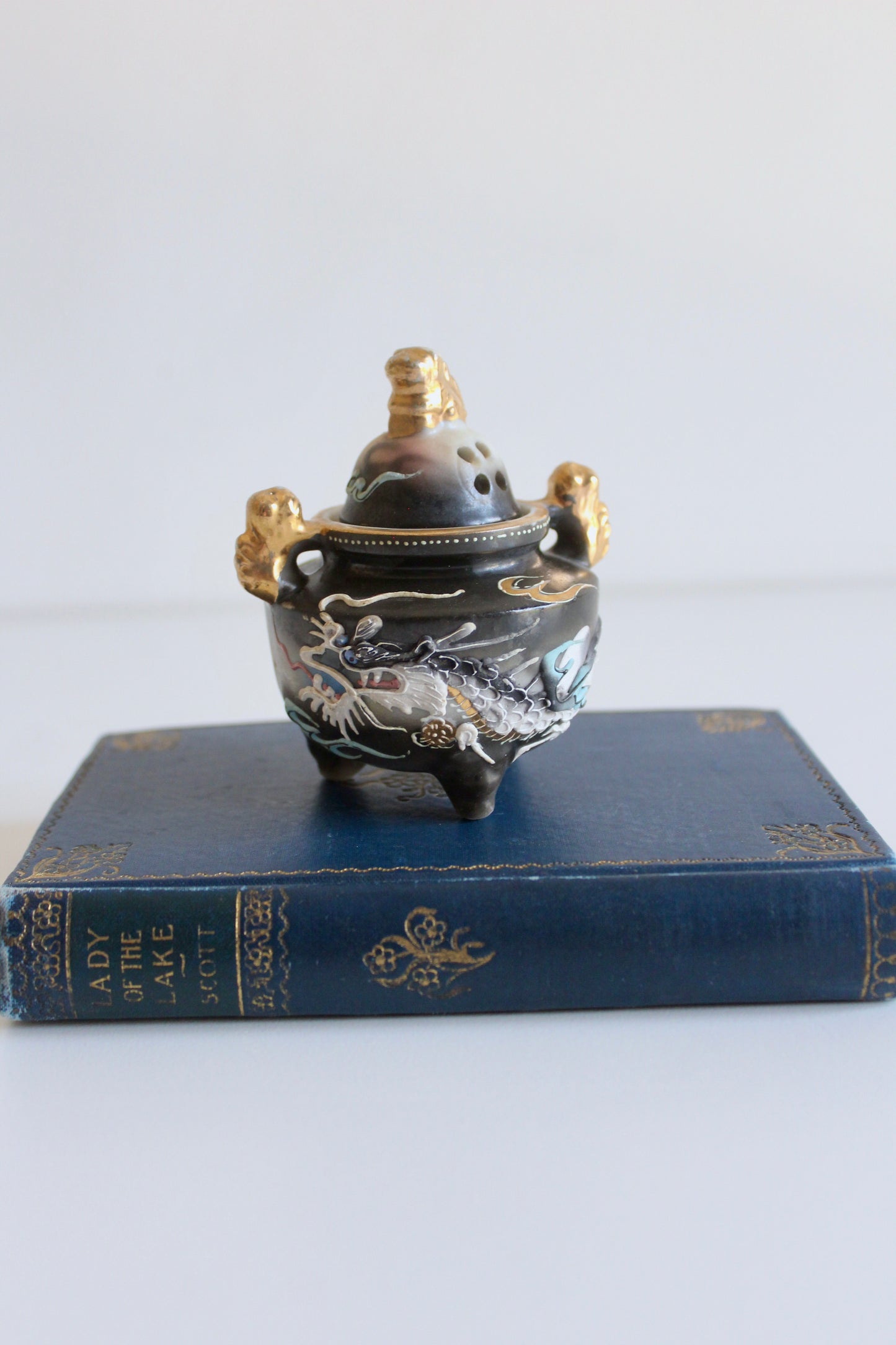 Vintage Japanese Hand-Painted Dragon Incense Burner (Kōro), c. 1920s–1940s