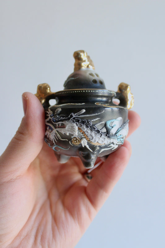 Vintage Japanese Hand-Painted Dragon Incense Burner (Kōro), c. 1920s–1940s