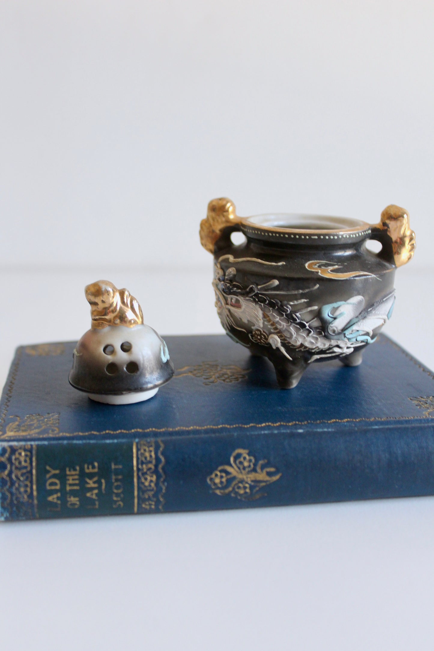 Vintage Japanese Hand-Painted Dragon Incense Burner (Kōro), c. 1920s–1940s