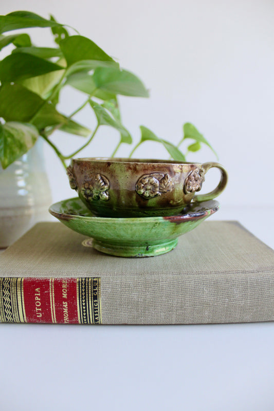 Vintage California Art Pottery Grape Cup & Saucer