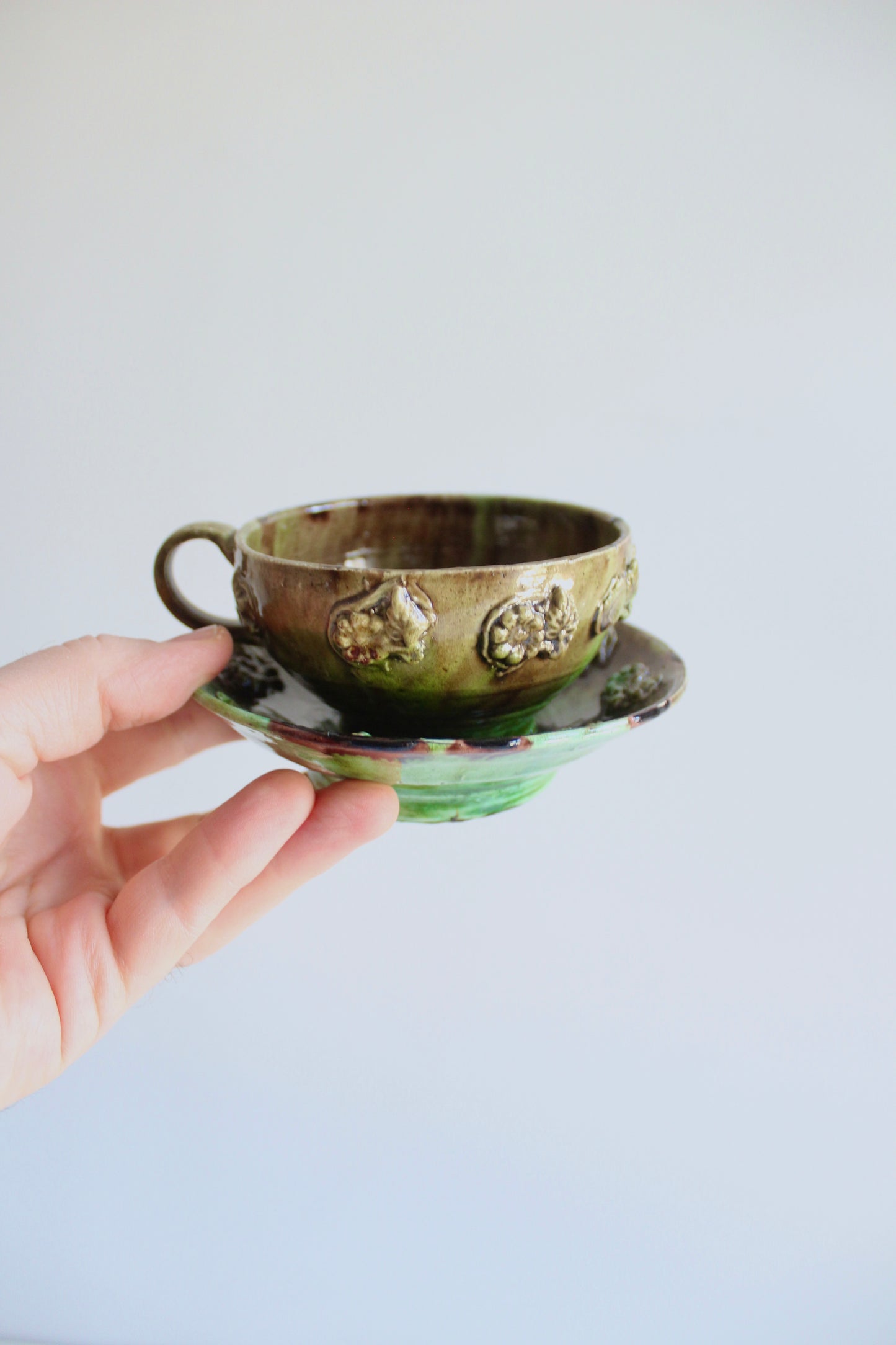 Vintage California Art Pottery Grape Cup & Saucer