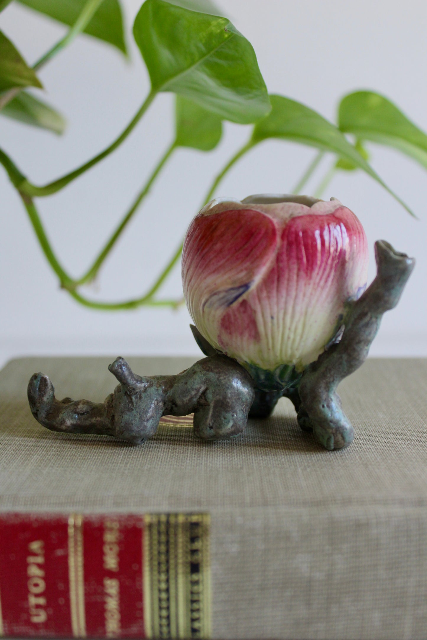 Vintage Majolica Floral Bud Vase / Mubkhar