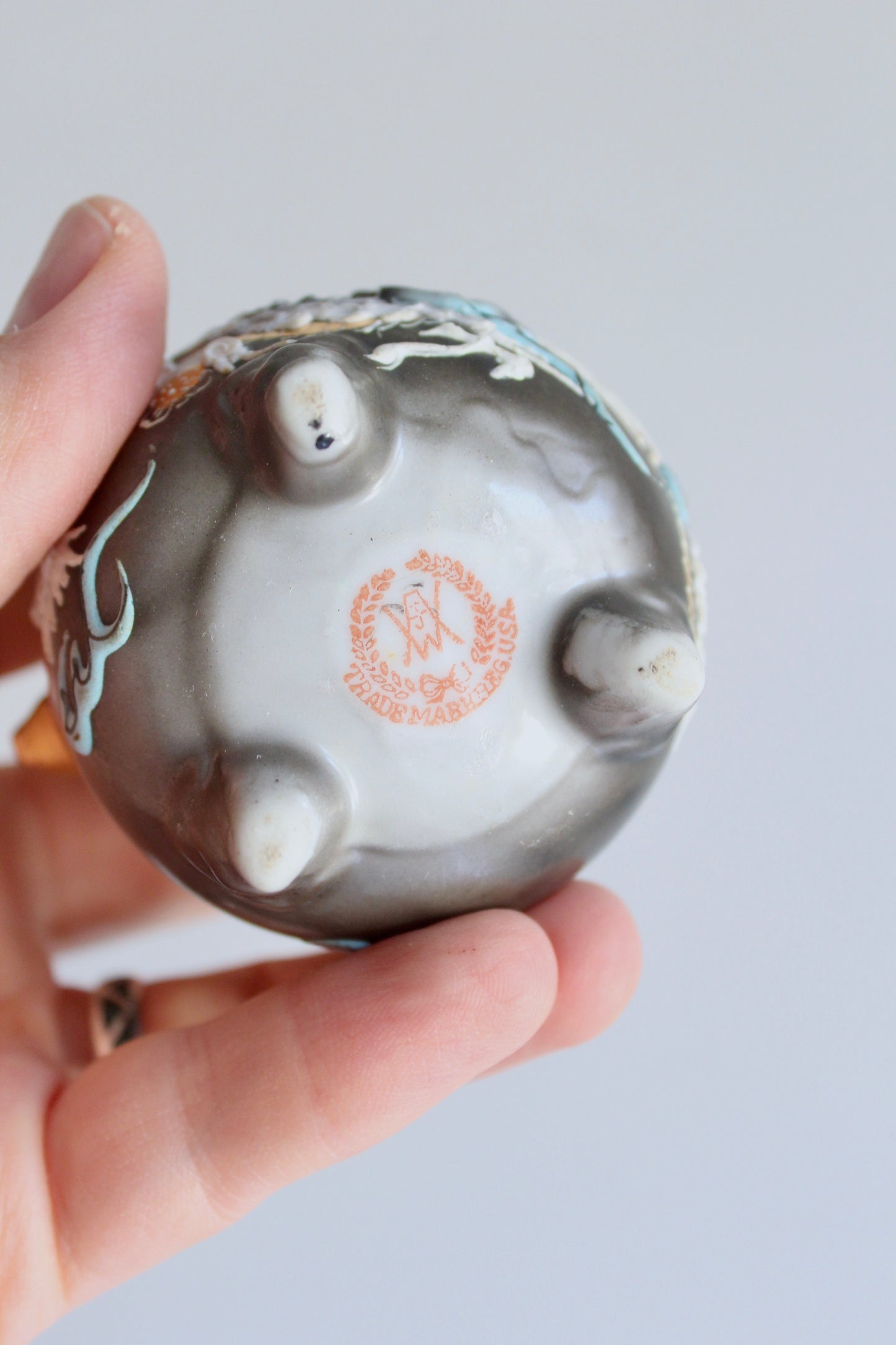 Vintage Japanese Hand-Painted Dragon Incense Burner (Kōro), c. 1920s–1940s