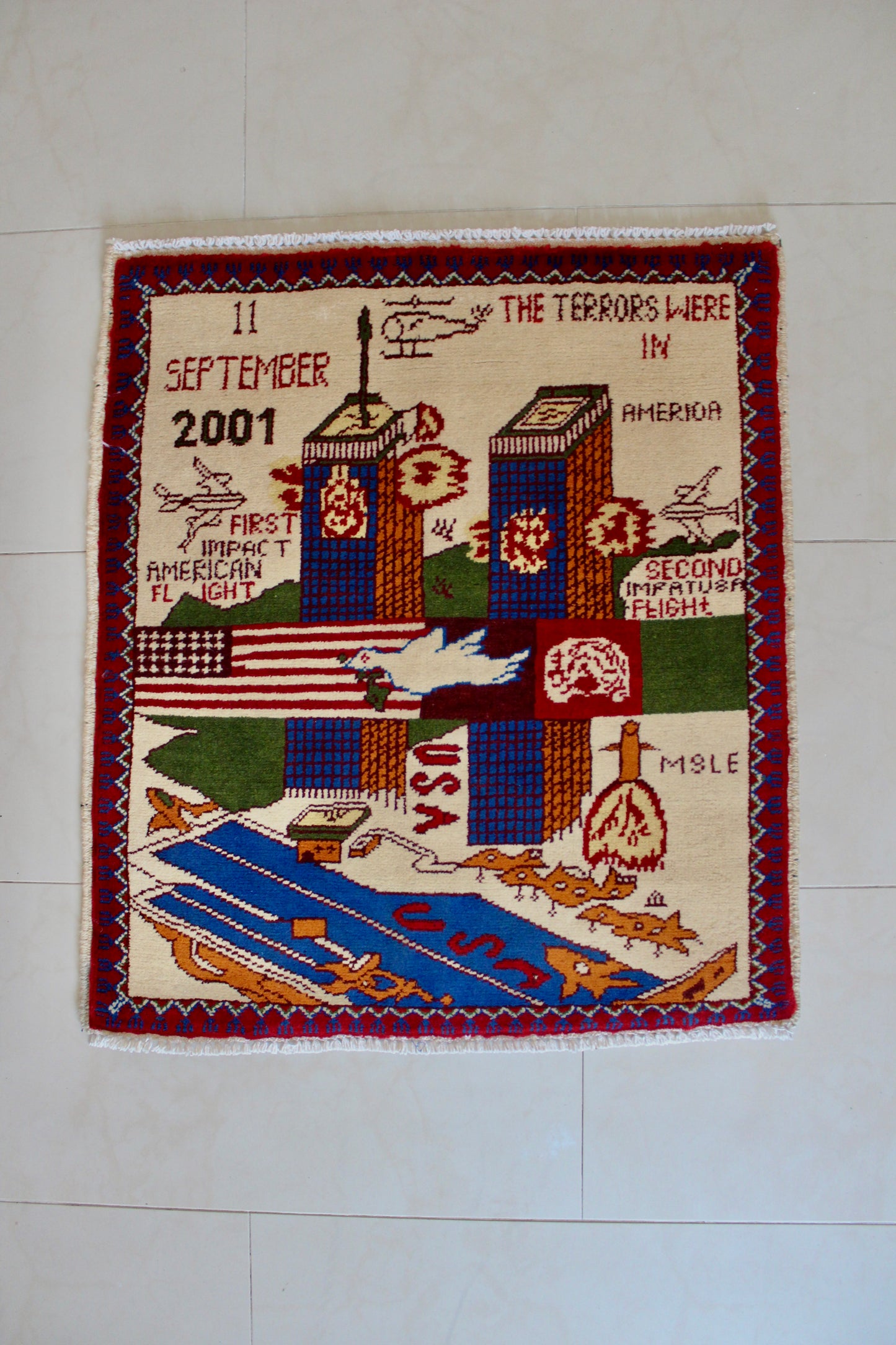 Afghan 9/11 War Rug – Hand-Knotted Wool 61cm by 76cm