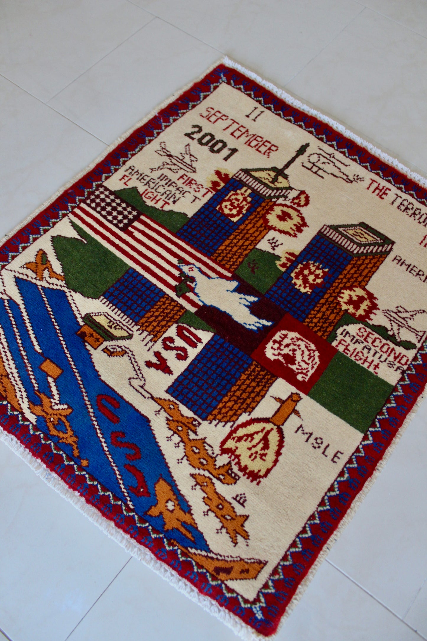 Afghan 9/11 War Rug – Hand-Knotted Wool 61cm by 76cm