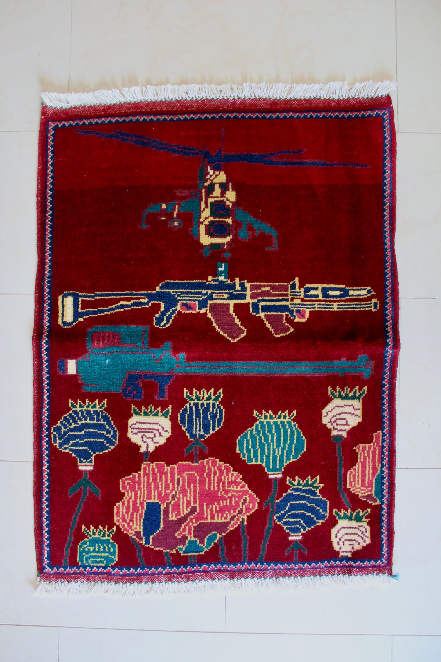 Afghan War Rug – Hand-Knotted Wool (New) - 64cm by 86cm