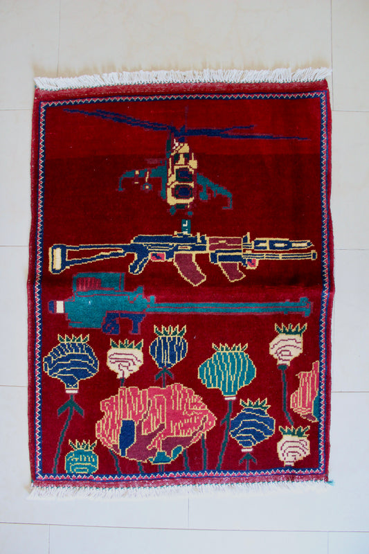 Afghan War Rug – Hand-Knotted Wool (New) - 64cm by 86cm