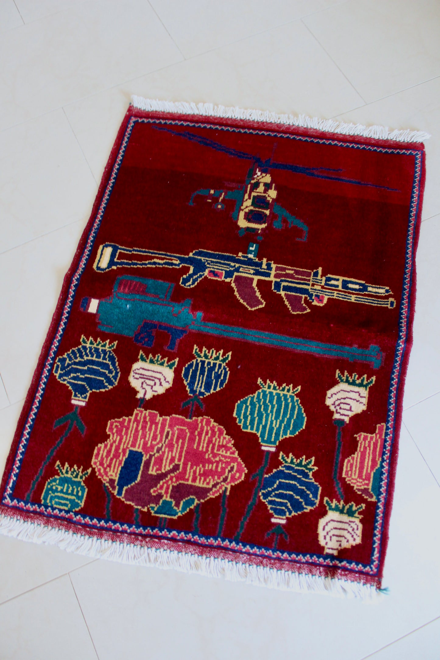 Afghan War Rug – Hand-Knotted Wool (New) - 64cm by 86cm