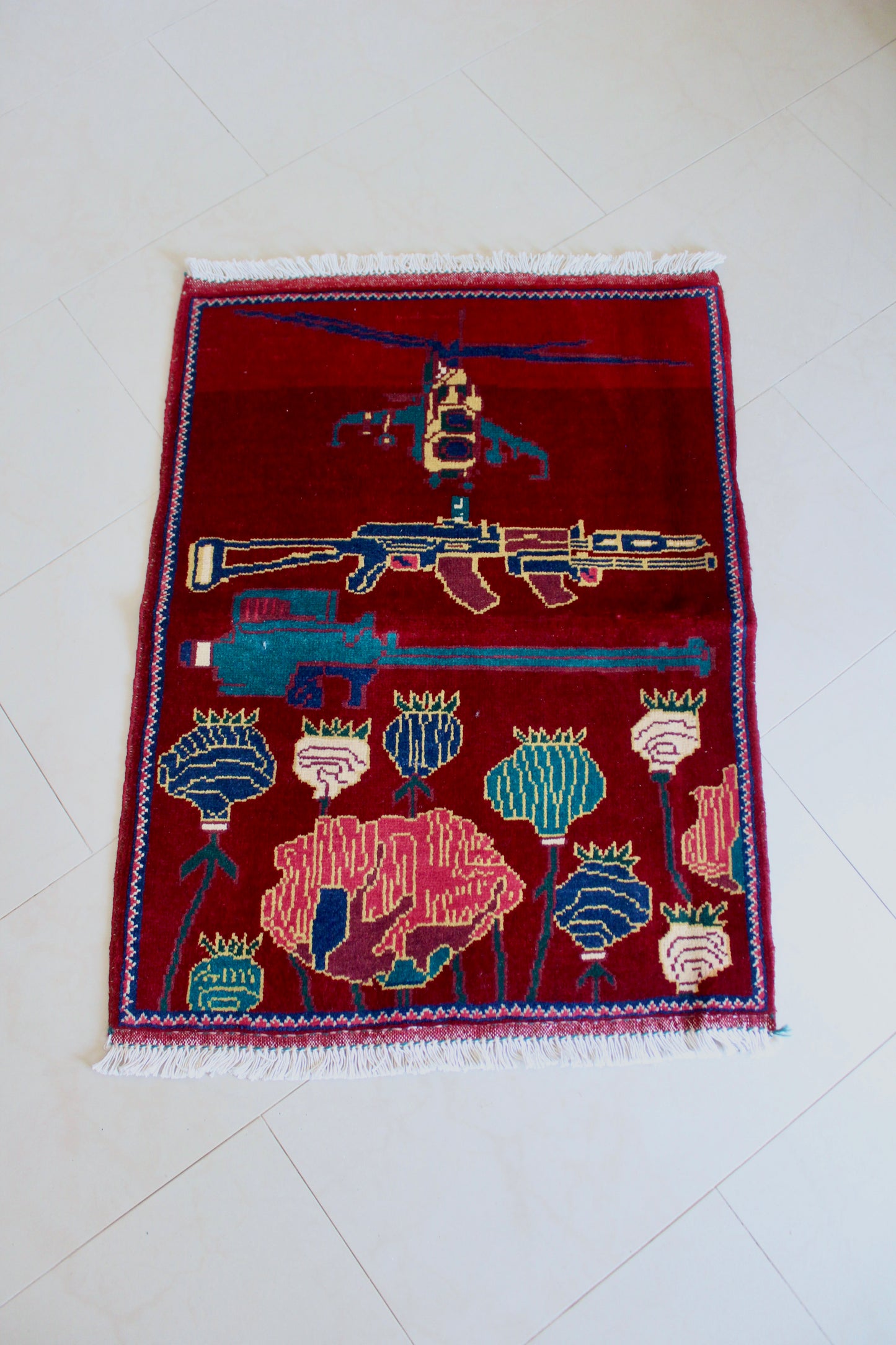 Afghan War Rug – Hand-Knotted Wool (New) - 64cm by 86cm