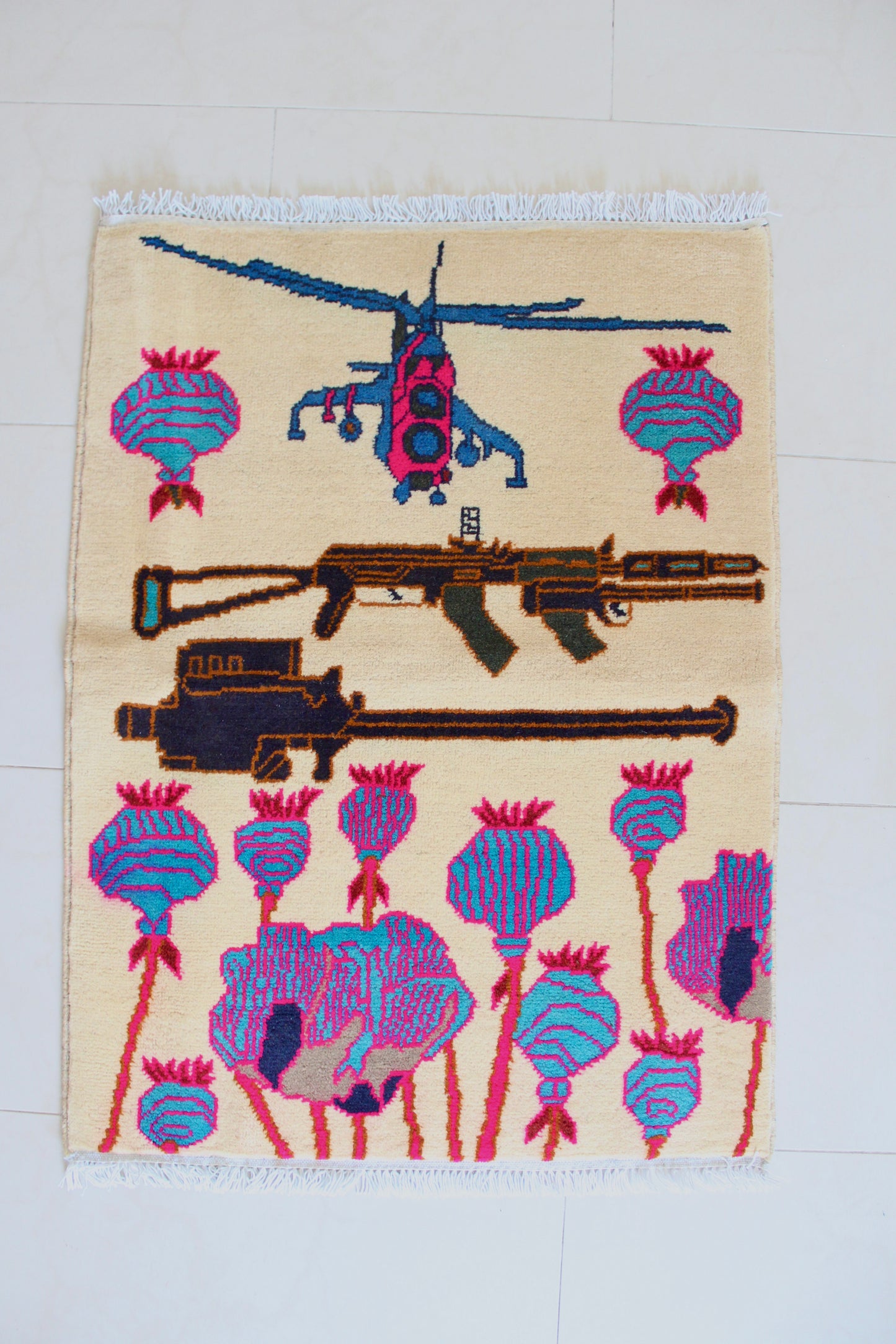 Afghan War Rug – Hand-Knotted Wool (New) - 61cm by 82cm
