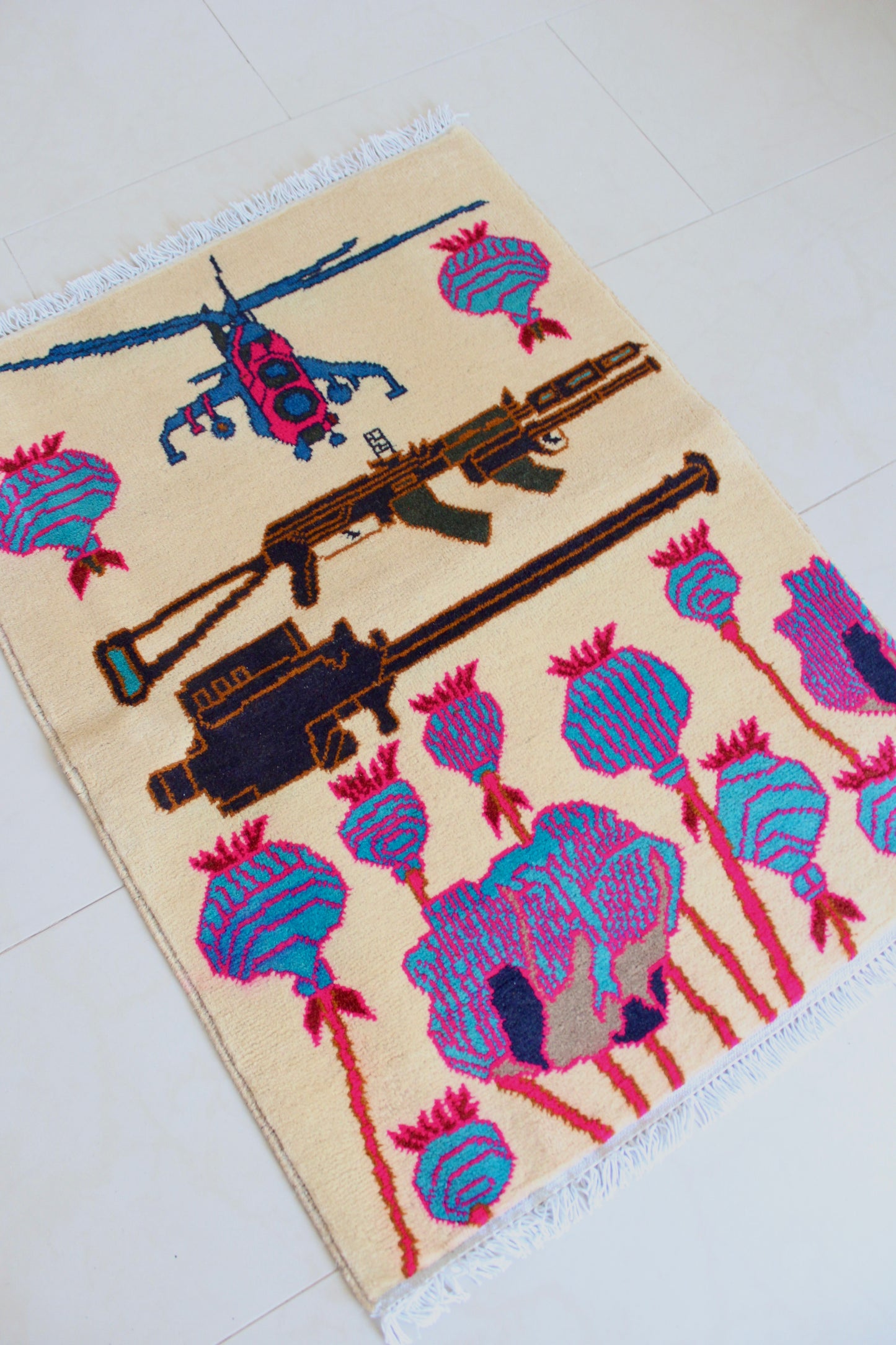 Afghan War Rug – Hand-Knotted Wool (New) - 61cm by 82cm
